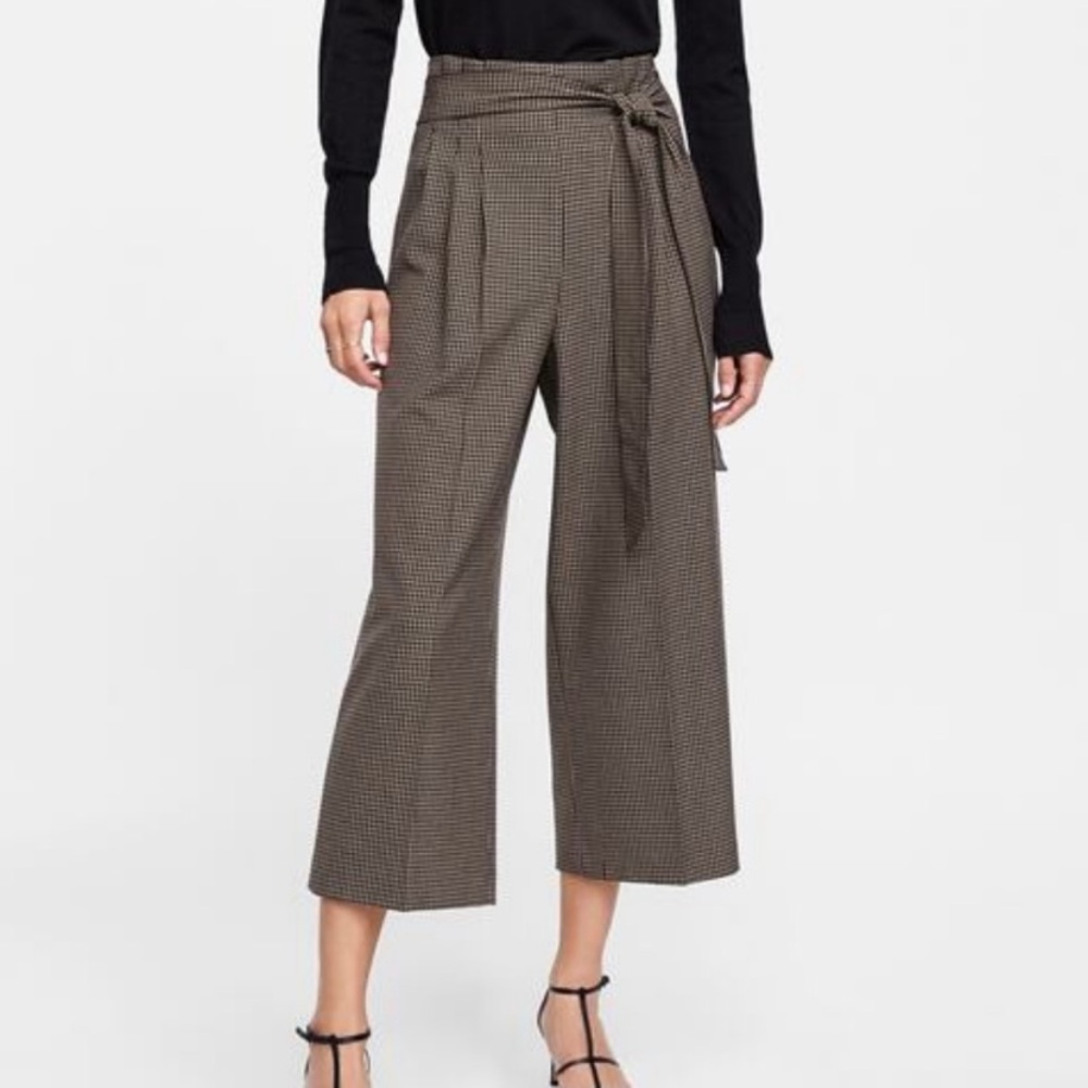 Zara Brown Plaid Cropped Pants Size M